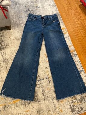 Wide Leg Women's Jeans - Dark Blue Flare